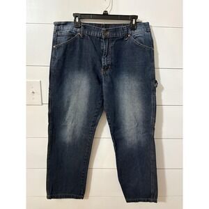 Iron Co Carpenter Jeans Mens 36x30 Blue Denim Workwear Hammer Loop Utility Pants